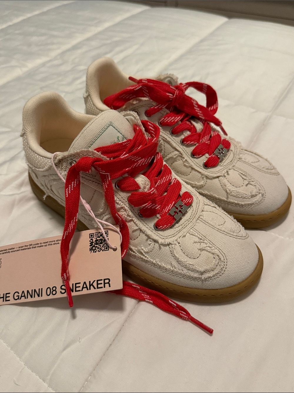 The Ganni ‘08 sneaker Cream Canvas Sneakers with Red Laces size 37 US 7